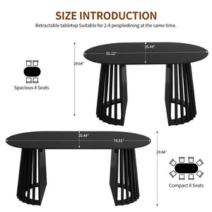 English Elm 70-Inch Expandable Oval Dining Table Matte Black MDF Sculptural Base Seats up to 8 W688P264880