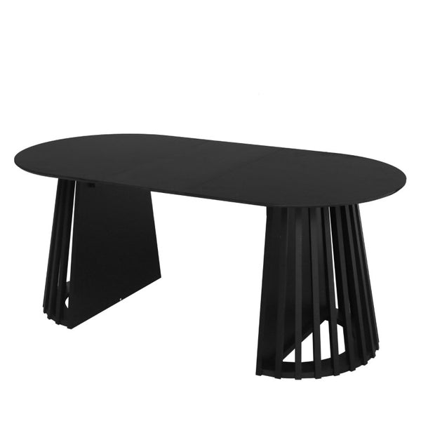 English Elm 70-Inch Expandable Oval Dining Table Matte Black MDF Sculptural Base Seats up to 8 W688P264880
