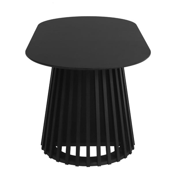 English Elm 70-Inch Expandable Oval Dining Table Matte Black MDF Sculptural Base Seats up to 8 W688P264880