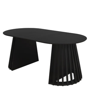 English Elm 70-Inch Expandable Oval Dining Table Matte Black MDF Sculptural Base Seats up to 8 W688P264880