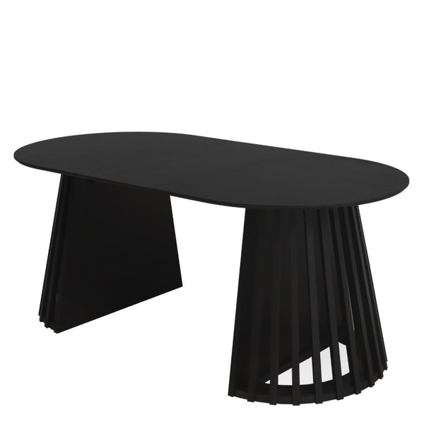 English Elm 70-Inch Expandable Oval Dining Table Matte Black MDF Sculptural Base Seats up to 8 W688P264880