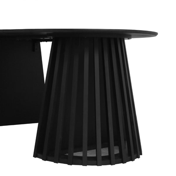 English Elm 70-Inch Expandable Oval Dining Table Matte Black MDF Sculptural Base Seats up to 8 W688P264880