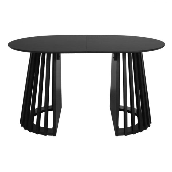 English Elm 70-Inch Expandable Oval Dining Table Matte Black MDF Sculptural Base Seats up to 8 W688P264880