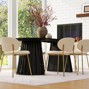 English Elm 70-Inch Expandable Oval Dining Table Matte Black MDF Sculptural Base Seats up to 8 W688P264880