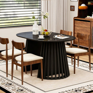 English Elm 70-Inch Expandable Oval Dining Table Matte Black MDF Sculptural Base Seats up to 8 W688P264880