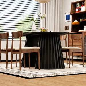English Elm 70-Inch Expandable Oval Dining Table Matte Black MDF Sculptural Base Seats up to 8 W688P264880