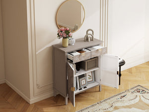 English Elm Hand-carved Floral Embossed Sideboard with Gold Hardware for Entryway or Living Room Natural W688P280092