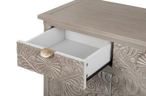 English Elm Hand-carved Floral Embossed Sideboard with Gold Hardware for Entryway or Living Room Natural W688P280092