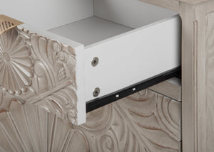 English Elm Hand-carved Floral Embossed Sideboard with Gold Hardware for Entryway or Living Room Natural W688P280092