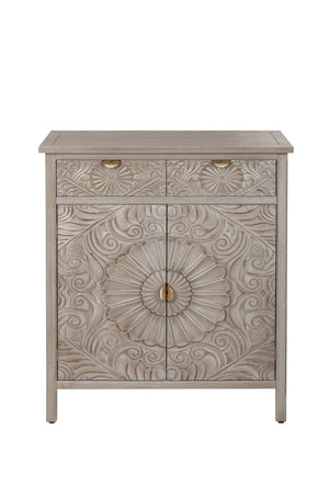 English Elm Hand-carved Floral Embossed Sideboard with Gold Hardware for Entryway or Living Room Natural W688P280092