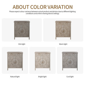 English Elm Hand-carved Floral Embossed Sideboard with Gold Hardware for Entryway or Living Room Natural W688P280092