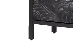 English Elm Hand-carved Floral Embossed Sideboard with Gold Hardware for Entryway or Living Room Black W688P280093