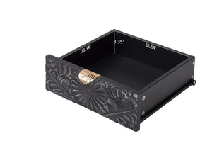 English Elm Hand-carved Floral Embossed Sideboard with Gold Hardware for Entryway or Living Room Black W688P280093