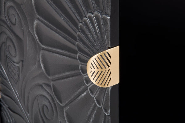 English Elm Hand-carved Floral Embossed Sideboard with Gold Hardware for Entryway or Living Room Black W688P280093
