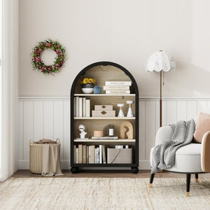 English Elm Arched Four Tier Bookcase with Black Metal Frame Hand Painted Mdf Display Shelf W688P411964