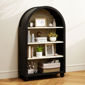 English Elm Arched Four Tier Bookcase with Black Metal Frame Hand Painted Mdf Display Shelf W688P411964
