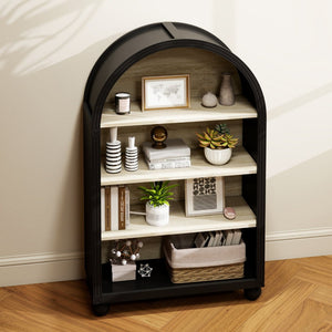 English Elm Arched Four Tier Bookcase with Black Metal Frame Hand Painted Mdf Display Shelf W688P411964