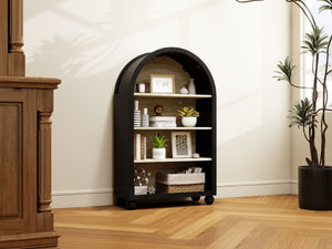 English Elm Arched Four Tier Bookcase with Black Metal Frame Hand Painted Mdf Display Shelf W688P411964