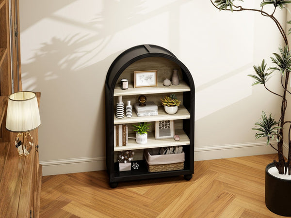English Elm Arched Four Tier Bookcase with Black Metal Frame Hand Painted Mdf Display Shelf W688P411964