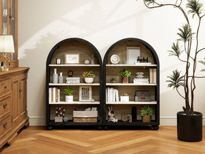 English Elm Arched Four Tier Bookcase with Black Metal Frame Hand Painted Mdf Display Shelf W688P411964