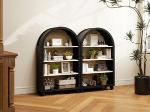 English Elm Arched Four Tier Bookcase with Black Metal Frame Hand Painted Mdf Display Shelf W688P411964