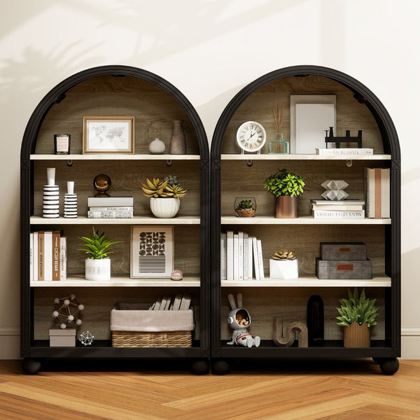 English Elm Arched Four Tier Bookcase with Black Metal Frame Hand Painted Mdf Display Shelf W688P411964