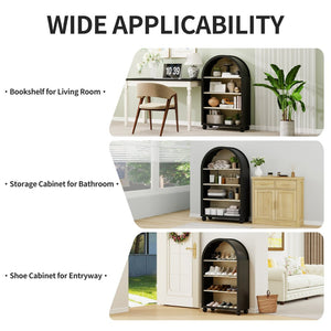 English Elm Arched Four Tier Bookcase with Black Metal Frame Hand Painted Mdf Display Shelf W688P411964