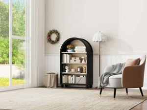 English Elm Arched Four Tier Bookcase with Black Metal Frame Hand Painted Mdf Display Shelf W688P411964