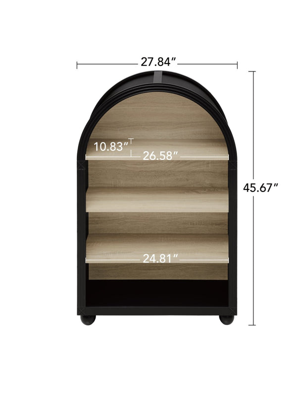 English Elm Arched Four Tier Bookcase with Black Metal Frame Hand Painted Mdf Display Shelf W688P411964