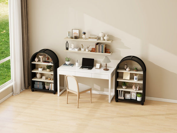 English Elm Arched Four Tier Bookcase with Black Metal Frame Hand Painted Mdf Display Shelf W688P411964