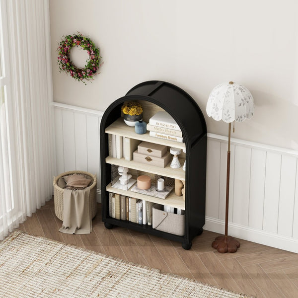 English Elm Arched Four Tier Bookcase with Black Metal Frame Hand Painted Mdf Display Shelf W688P411964