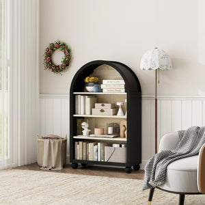English Elm Arched Four Tier Bookcase with Black Metal Frame Hand Painted Mdf Display Shelf W688P411964
