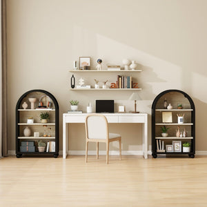 English Elm Arched Four Tier Bookcase with Black Metal Frame Hand Painted Mdf Display Shelf W688P411964