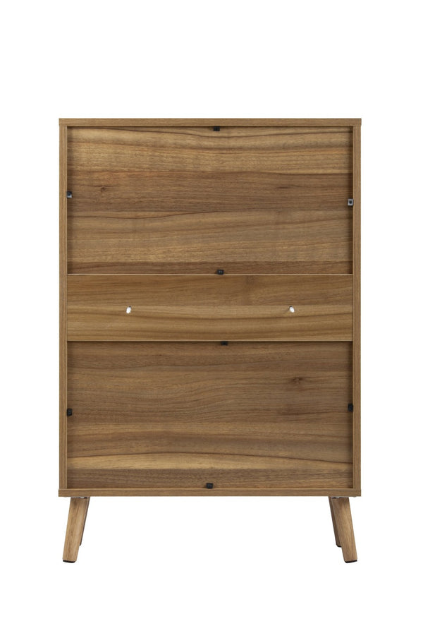 English Elm Japandi Carved Floral Shoe Cabinet Slim Entryway Organizer with Tapered Wood Legs W688P481365