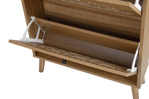 English Elm Japandi Carved Floral Shoe Cabinet Slim Entryway Organizer with Tapered Wood Legs W688P481365