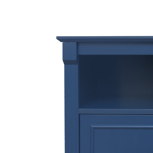 English Elm Dusty Blue Fluted Nightstand Retro American Bedside with Bronze Hardware Mid-Century Charm W688P540411