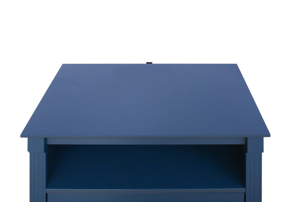English Elm Dusty Blue Fluted Nightstand Retro American Bedside with Bronze Hardware Mid-Century Charm W688P540411