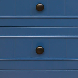 English Elm Dusty Blue Fluted Nightstand Retro American Bedside with Bronze Hardware Mid-Century Charm W688P540411