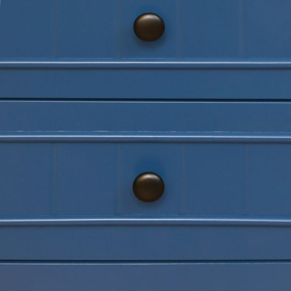 English Elm Dusty Blue Fluted Nightstand Retro American Bedside with Bronze Hardware Mid-Century Charm W688P540411