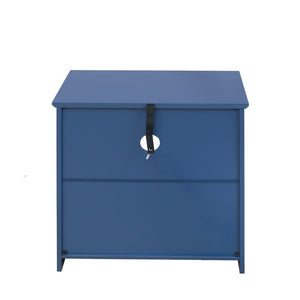 English Elm Dusty Blue Fluted Nightstand Retro American Bedside with Bronze Hardware Mid-Century Charm W688P540411