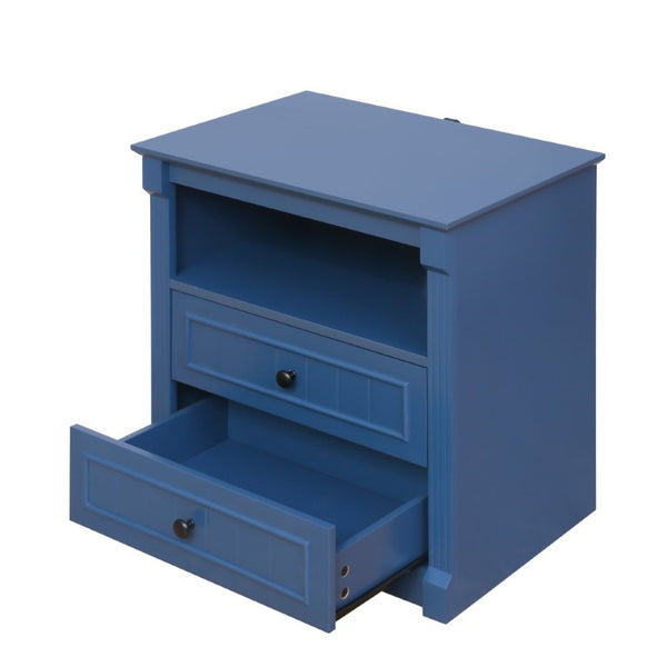 English Elm Dusty Blue Fluted Nightstand Retro American Bedside with Bronze Hardware Mid-Century Charm W688P540411