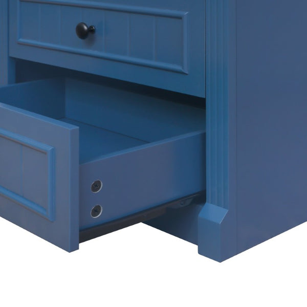 English Elm Dusty Blue Fluted Nightstand Retro American Bedside with Bronze Hardware Mid-Century Charm W688P540411
