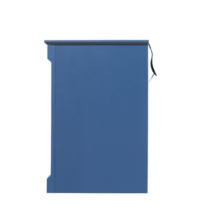 English Elm Dusty Blue Fluted Nightstand Retro American Bedside with Bronze Hardware Mid-Century Charm W688P540411