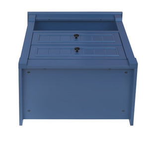 English Elm Dusty Blue Fluted Nightstand Retro American Bedside with Bronze Hardware Mid-Century Charm W688P540411