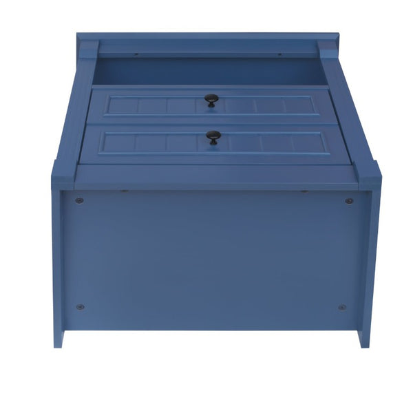 English Elm Dusty Blue Fluted Nightstand Retro American Bedside with Bronze Hardware Mid-Century Charm W688P540411