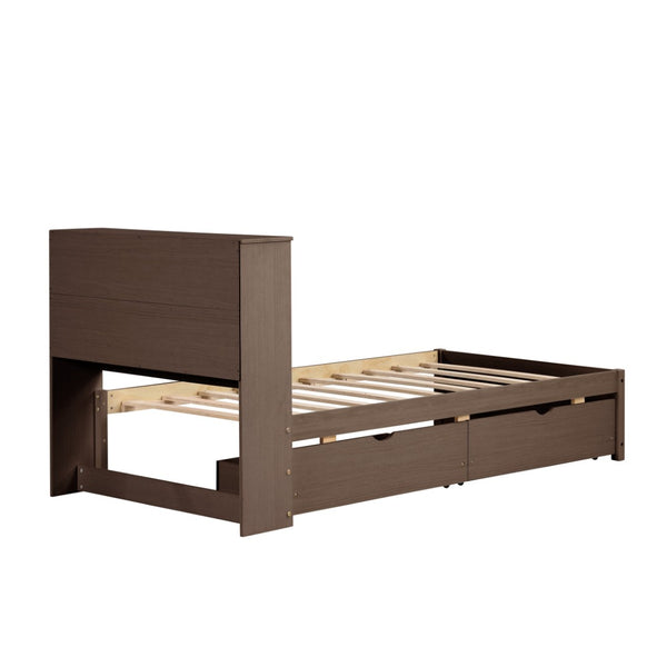 English Elm Modern Twin Storage Bed Bookcase Headboard with Usb Charging Port and Two Drawers Walnut W697P152020