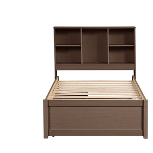 English Elm Modern Twin Storage Bed Bookcase Headboard with Usb Charging Port and Two Drawers Walnut W697P152020