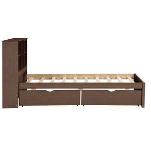 English Elm Modern Twin Storage Bed Bookcase Headboard with Usb Charging Port and Two Drawers Walnut W697P152020