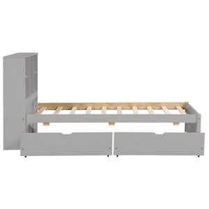 English Elm Modern Twin Storage Bed Bookcase Headboard with Usb Charging Port and Two Drawers W697P152021