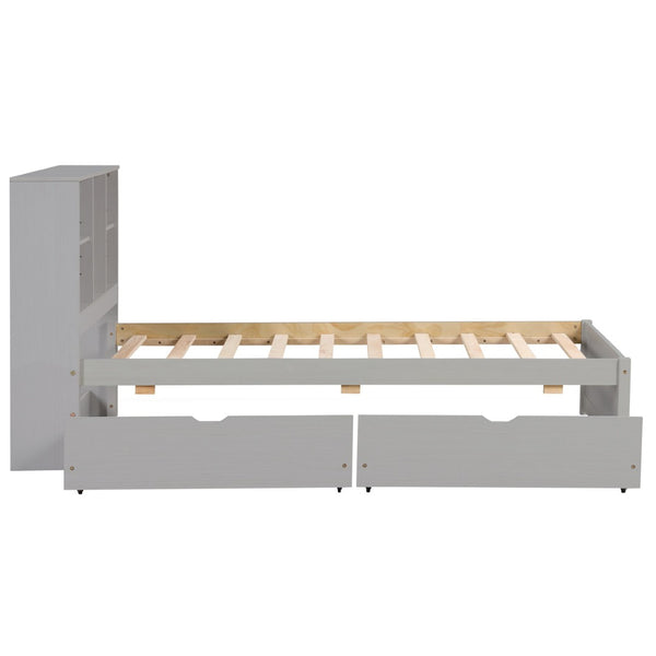 English Elm Modern Twin Storage Bed Bookcase Headboard with Usb Charging Port and Two Drawers W697P152021